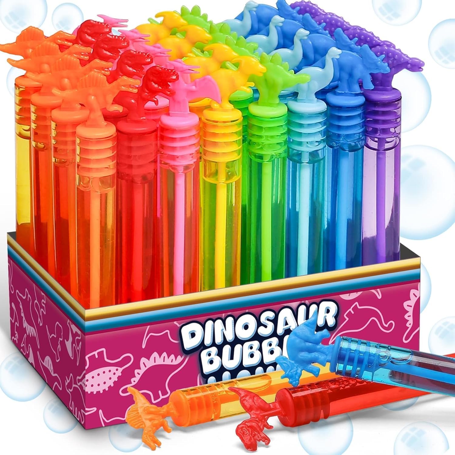 32 Pack Dinosaur Mini Bubble Wands - 8 Styles with Gift Box