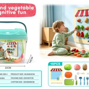 Felt Fruit & Vegetable Cutting Play Set 16pcs with Storage Bucket