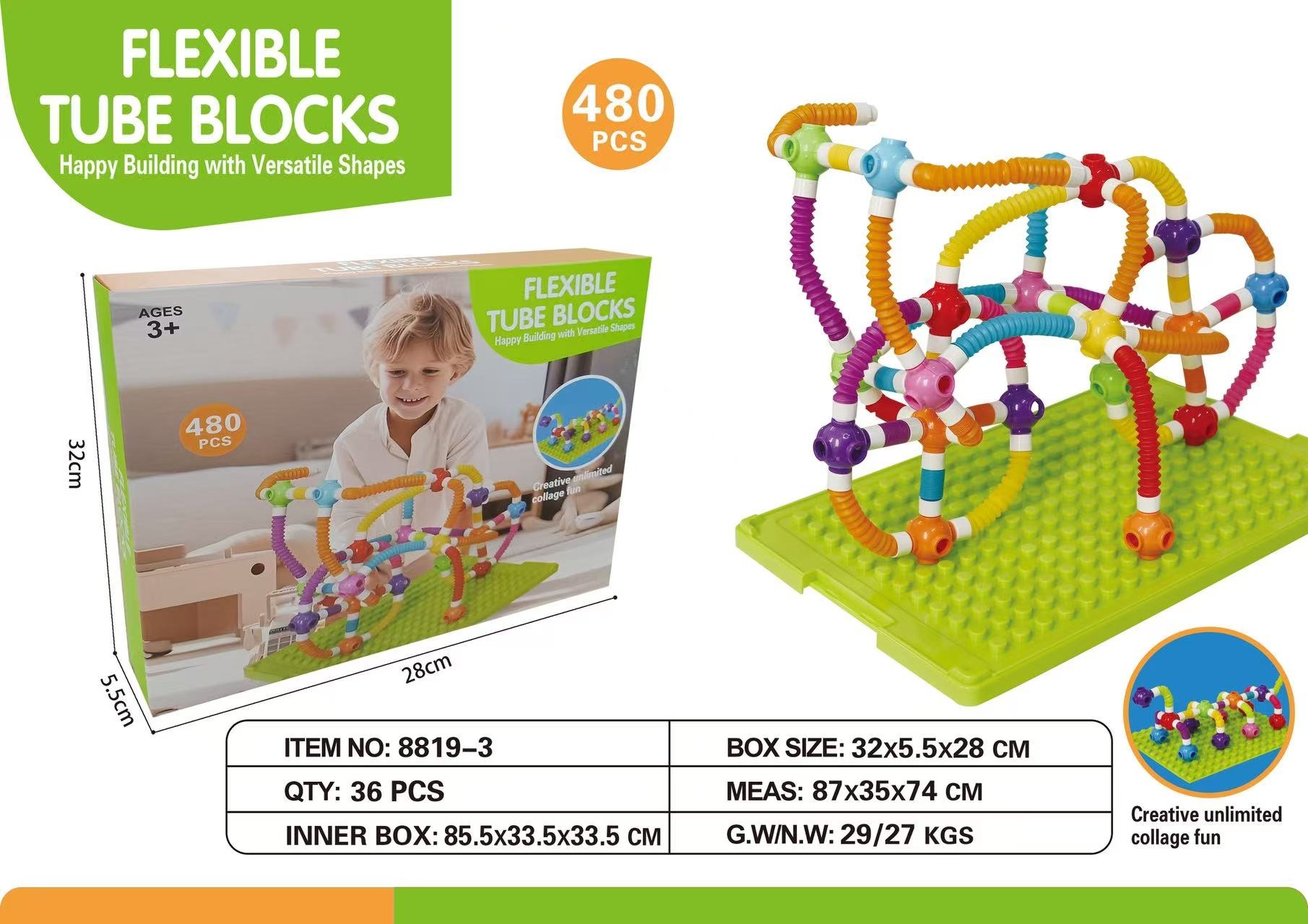 Flexible Tube Blocks 480 PCS - Color Box