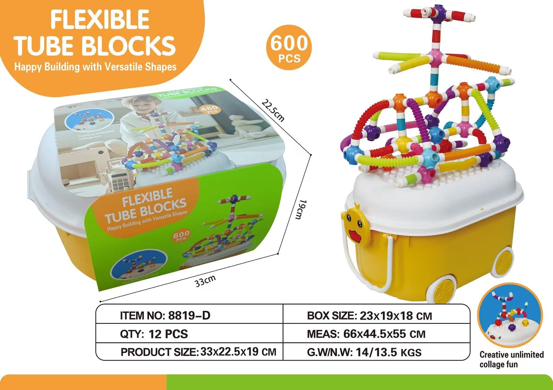 Flexible Tube Blocks 600 PCS - Storage Box